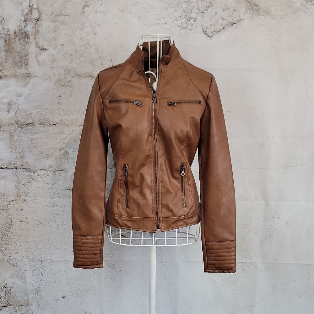 Maralyn & Me Brown Faux Leather Women's Jacket Size XS